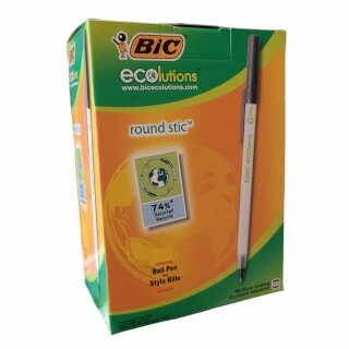 60er Pack BIC Kugelschreiber ECOlutions Round Stic, in Schwarz, Strichstärke 0,4 mm,  8932392